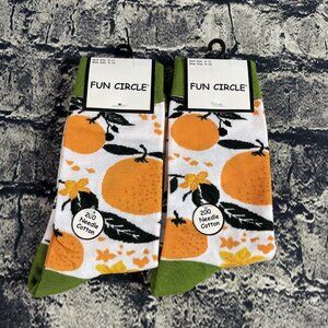 Fun Circle Women's Shoe Sz 5-10 Socks 2 Pair of Oranges Fruit  Socks